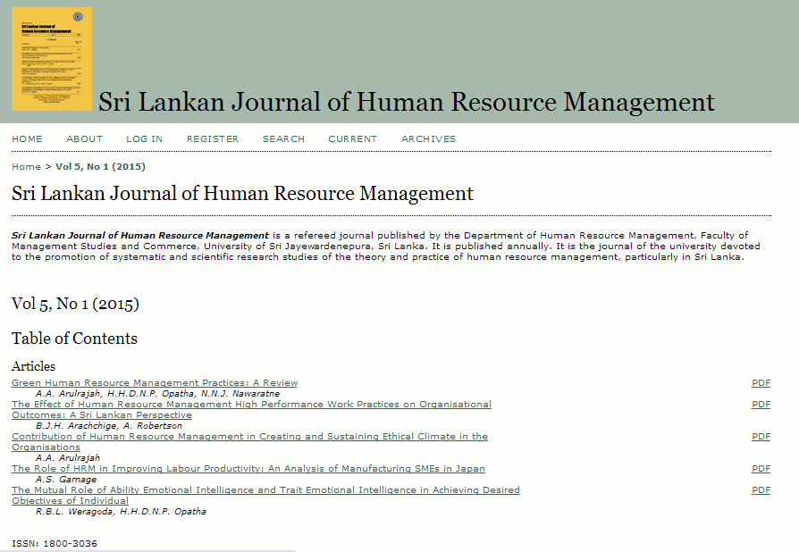 Sri Lanka Journal of Human Resource Management 2015