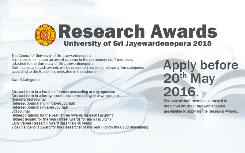 Research Awards – University of Sri Jayewardenepura, 2015 new