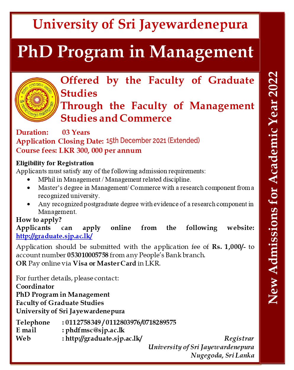 phd in management university of sri jayewardenepura