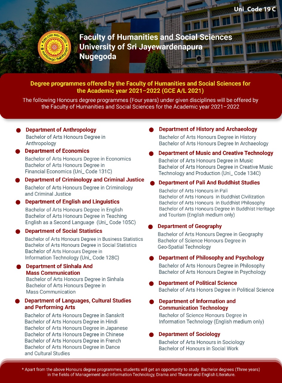 Courses and Degrees USJ University of Sri Jayewardenepura, Sri Lanka