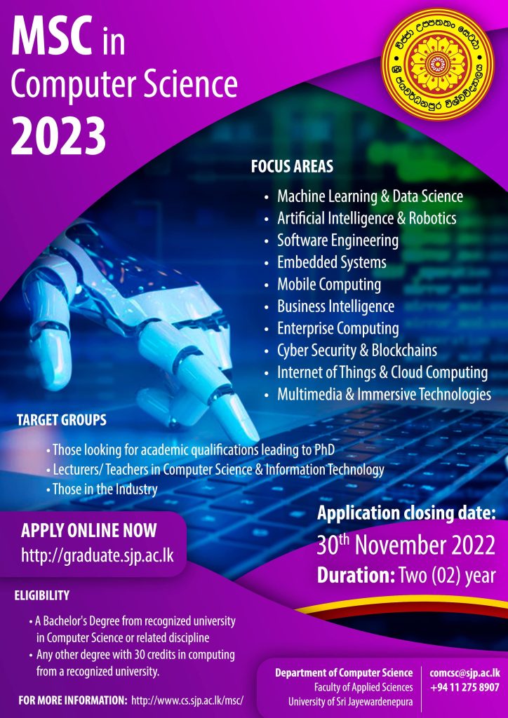 MSc in Computer Science - USJ - University of Sri Jayewardenepura, Sri ...