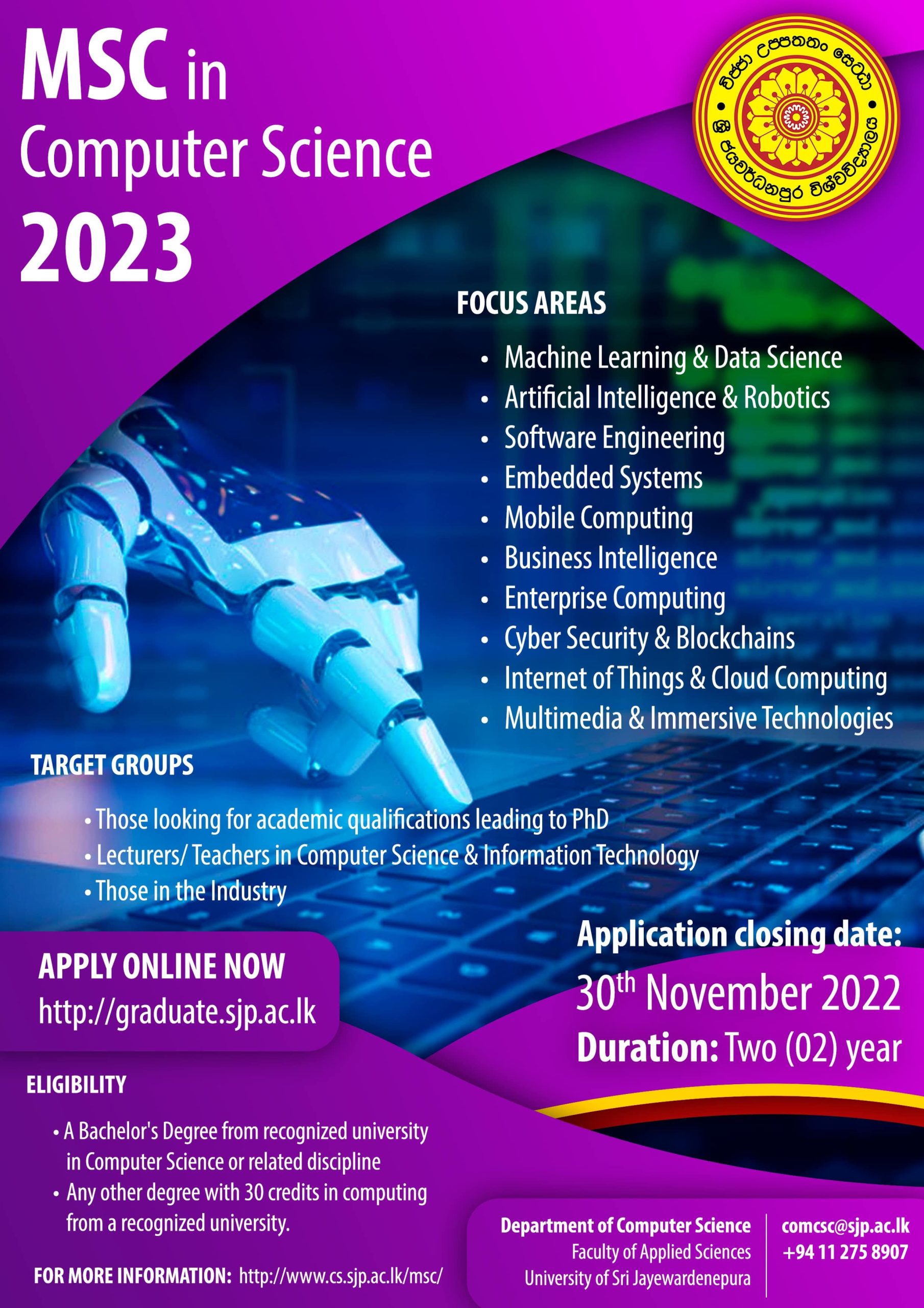 Msc in computer science usj university of sri jayewardenepura sri