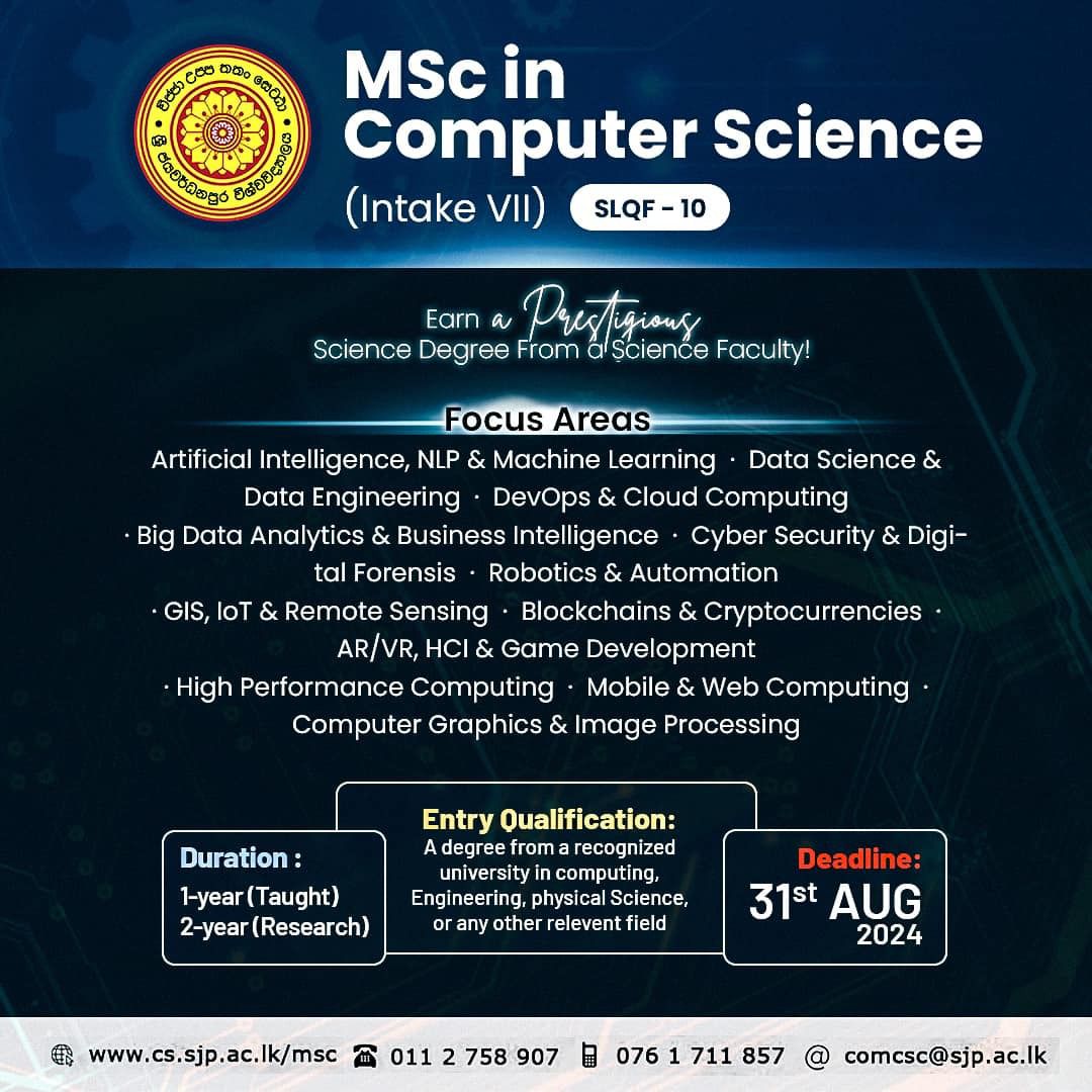 Msc in computer science intake vii 2024 usj university of sri
